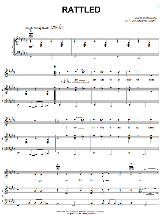 The Traveling Wilburys Rattled sheet music notes and chords. Download Printable PDF.