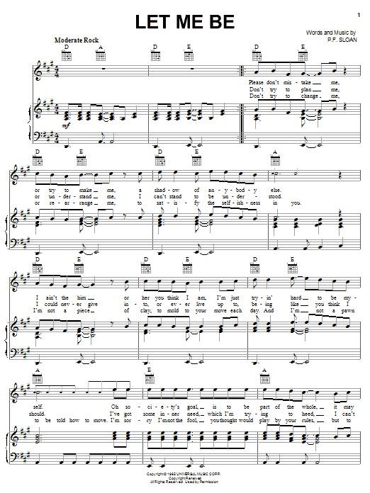 The Turtles Let Me Be sheet music notes and chords. Download Printable PDF.