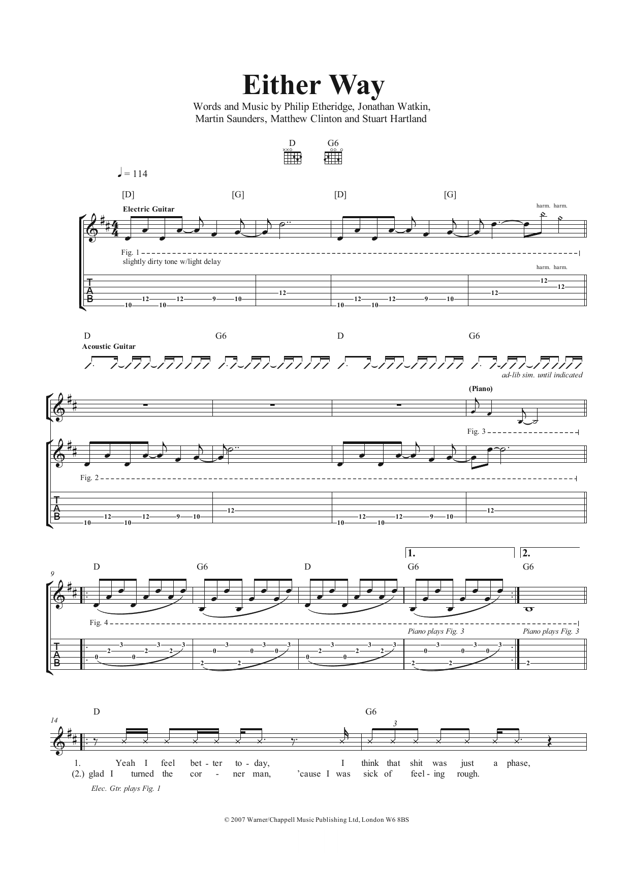 The Twang Either Way sheet music notes and chords. Download Printable PDF.