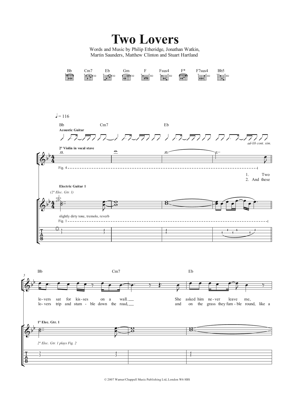 The Twang Two Lovers sheet music notes and chords. Download Printable PDF.