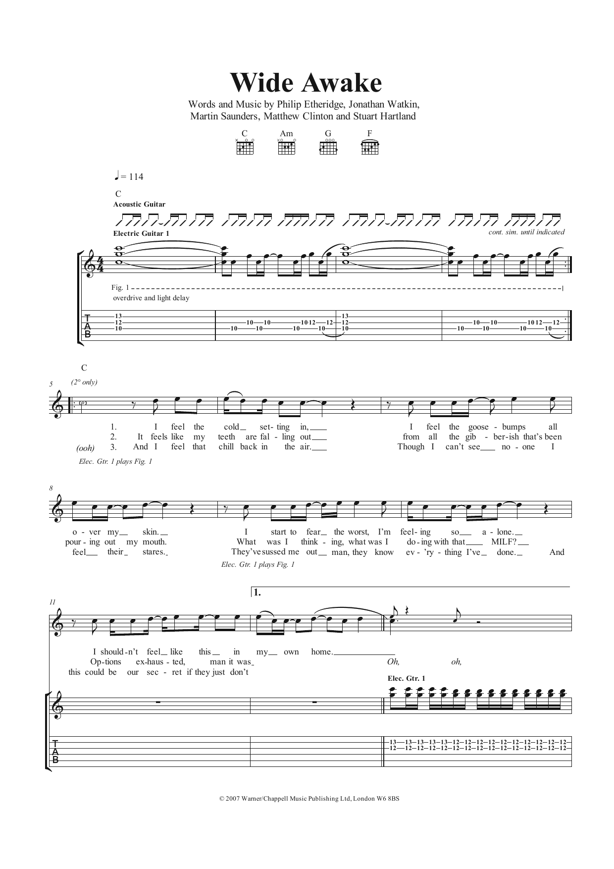 The Twang Wide Awake sheet music notes and chords. Download Printable PDF.