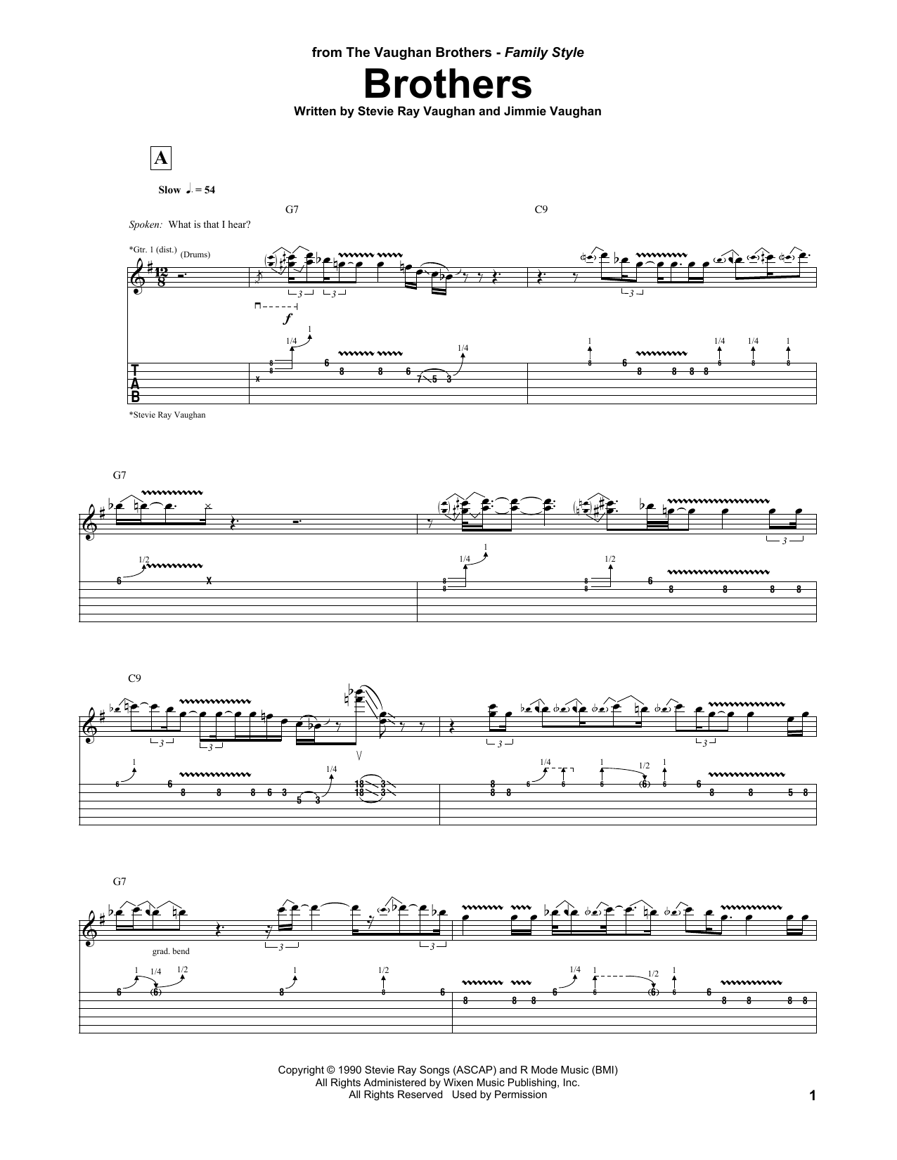 Stevie Ray Vaughan Brothers sheet music notes and chords. Download Printable PDF.