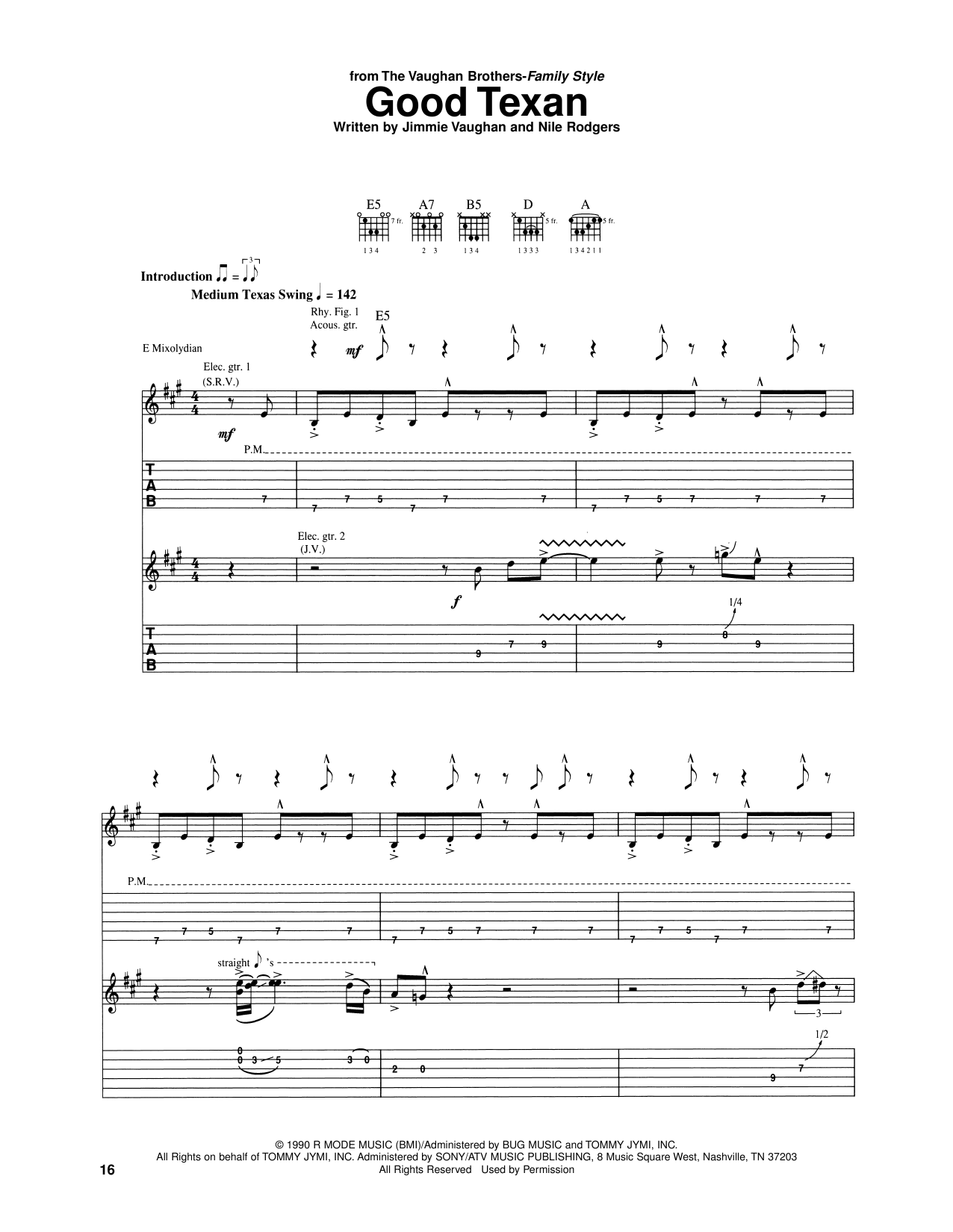 The Vaughan Brothers Good Texan sheet music notes and chords. Download Printable PDF.