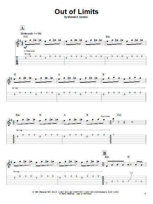 The Ventures Out Of Limits sheet music notes and chords. Download Printable PDF.