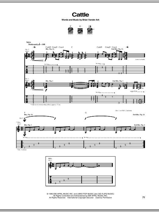 The Verve Pipe Cattle sheet music notes and chords. Download Printable PDF.