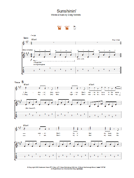 The Vines Sunshinin' sheet music notes and chords. Download Printable PDF.