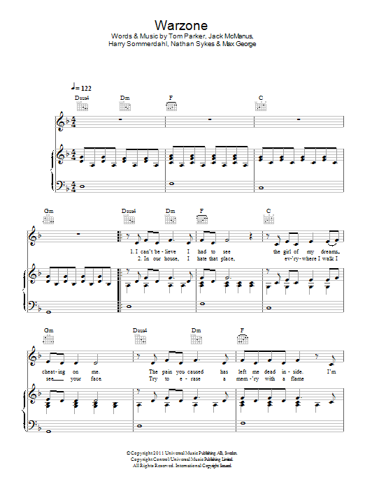 The Wanted Warzone sheet music notes and chords. Download Printable PDF.