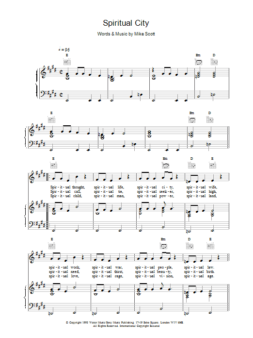 Waterboys Spiritual City sheet music notes and chords. Download Printable PDF.