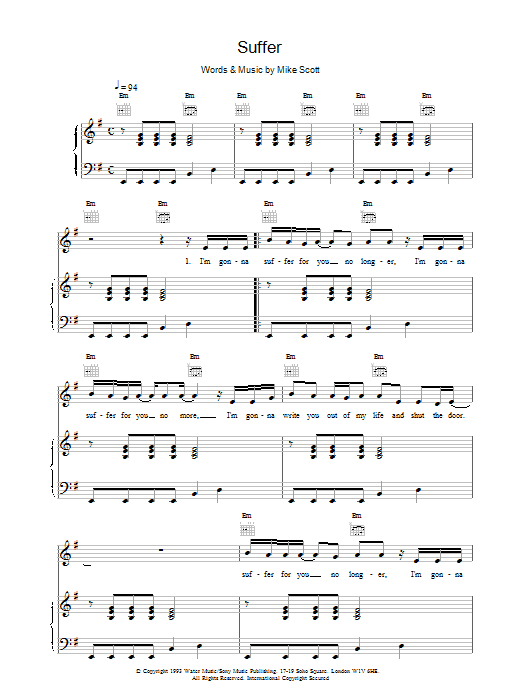 Waterboys Suffer sheet music notes and chords. Download Printable PDF.