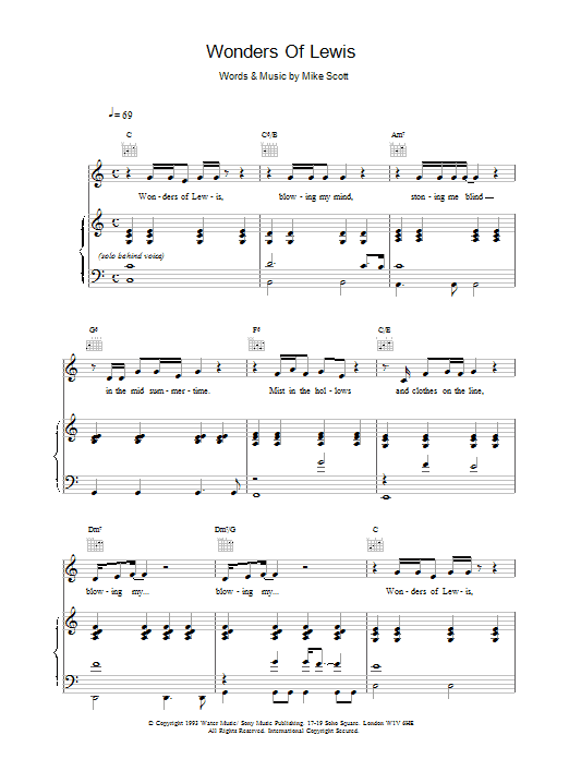 Waterboys Wonders Of Lewis sheet music notes and chords. Download Printable PDF.