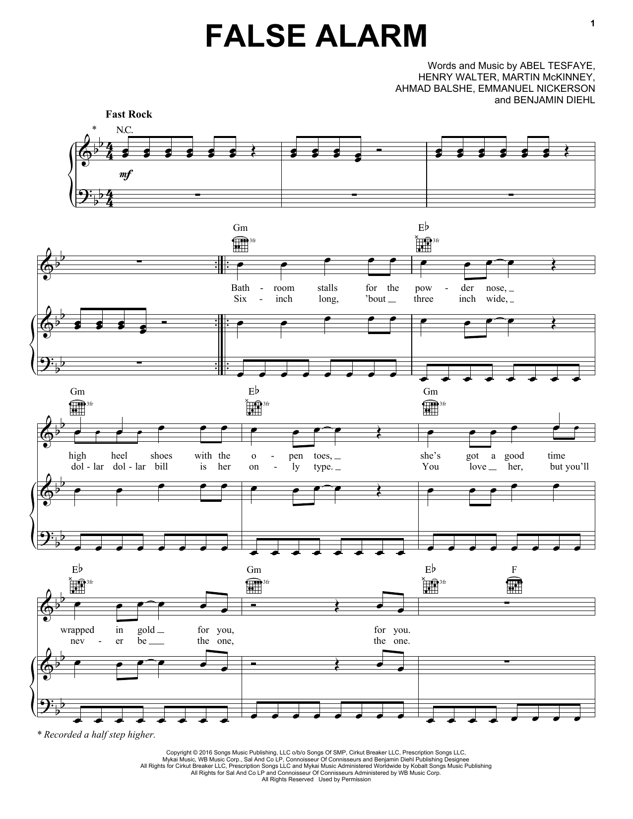 The Weeknd False Alarm sheet music notes and chords. Download Printable PDF.