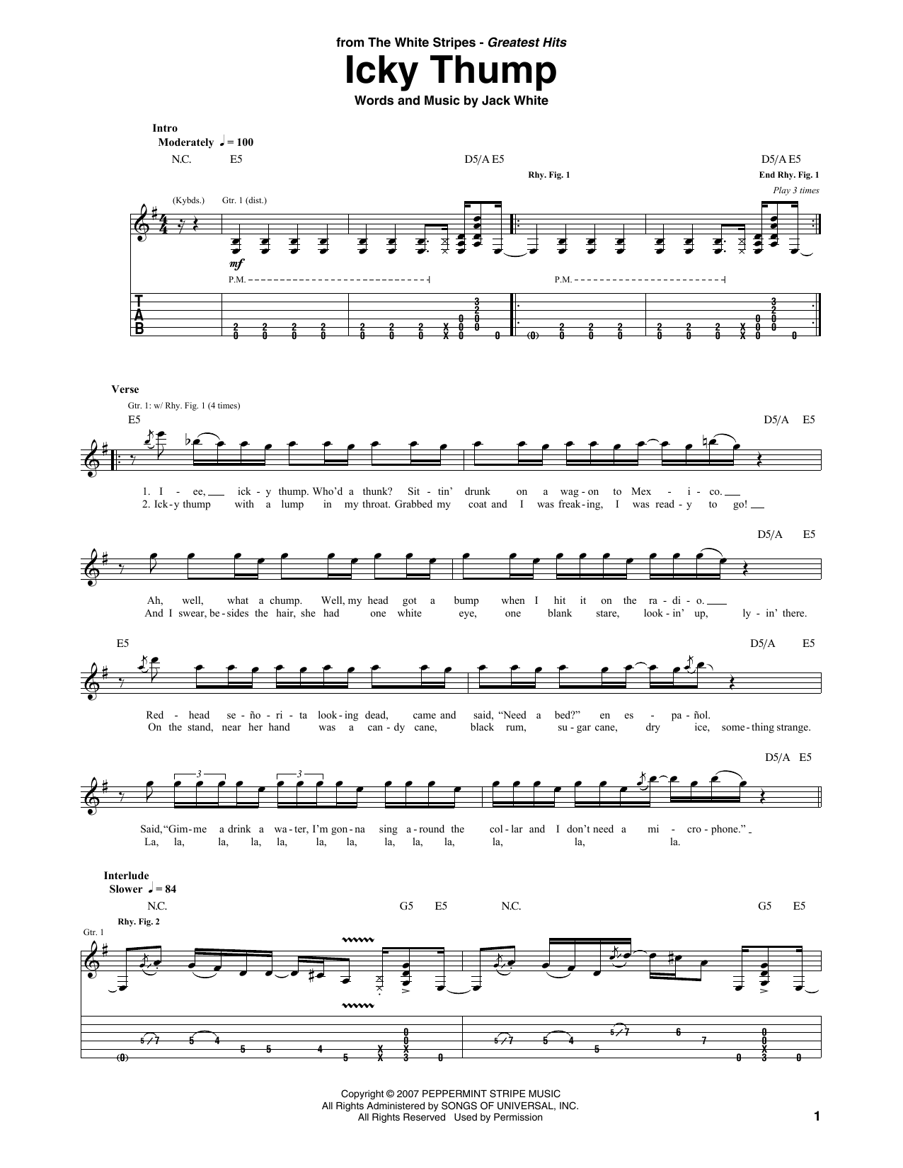 The White Stripes Icky Thump Sheet Music Pdf Notes Chords Pop Score Guitar Tab Download Printable Sku 91663