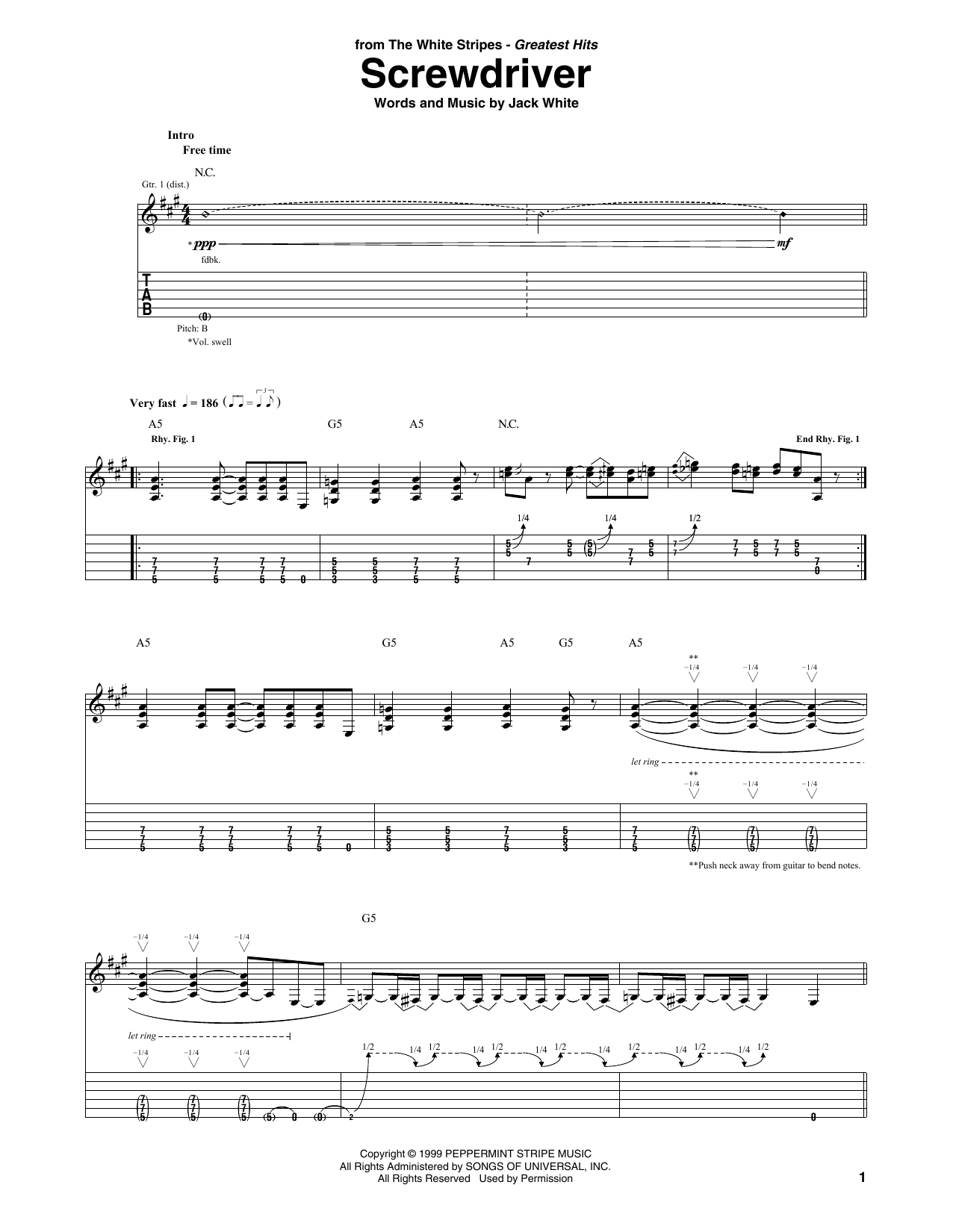 The White Stripes Screwdriver sheet music notes and chords. Download Printable PDF.