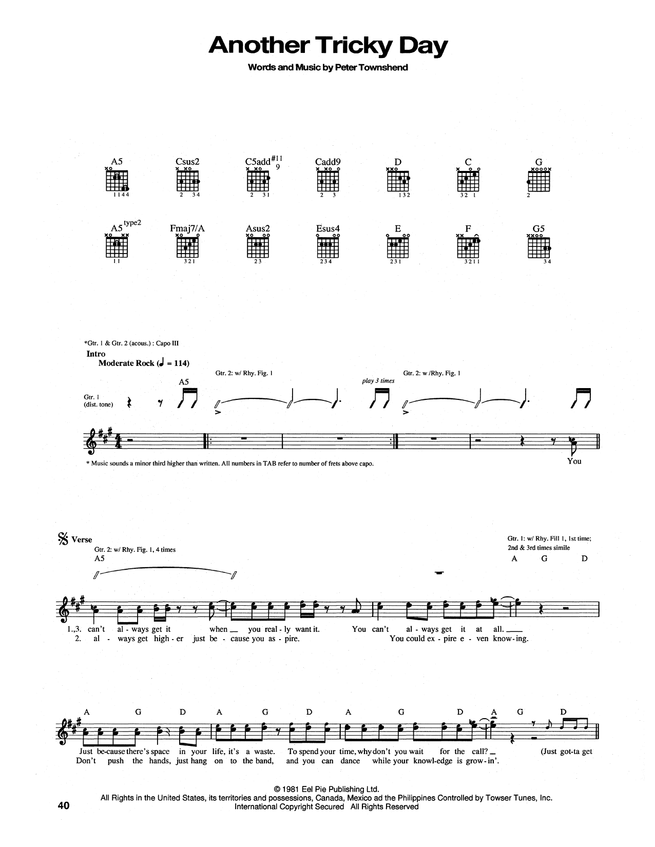 The Who Another Tricky Day sheet music notes and chords. Download Printable PDF.