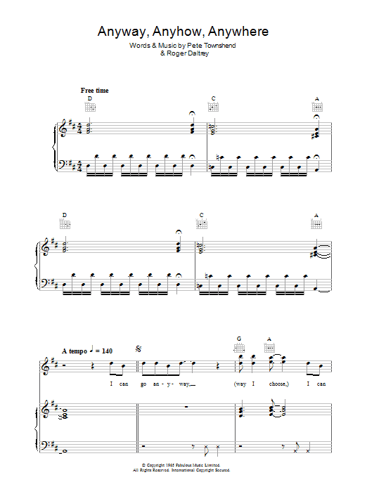 The Who Anyway, Anyhow, Anywhere sheet music notes and chords. Download Printable PDF.