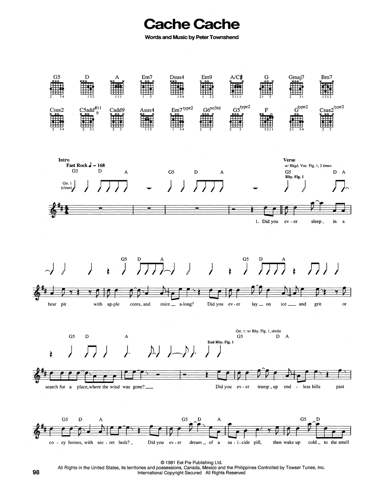 The Who Cache Cache sheet music notes and chords. Download Printable PDF.