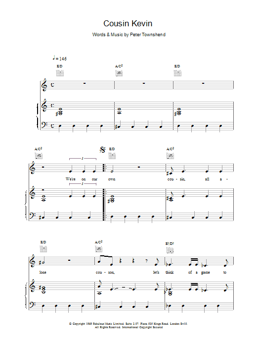 The Who Cousin Kevin sheet music notes and chords. Download Printable PDF.