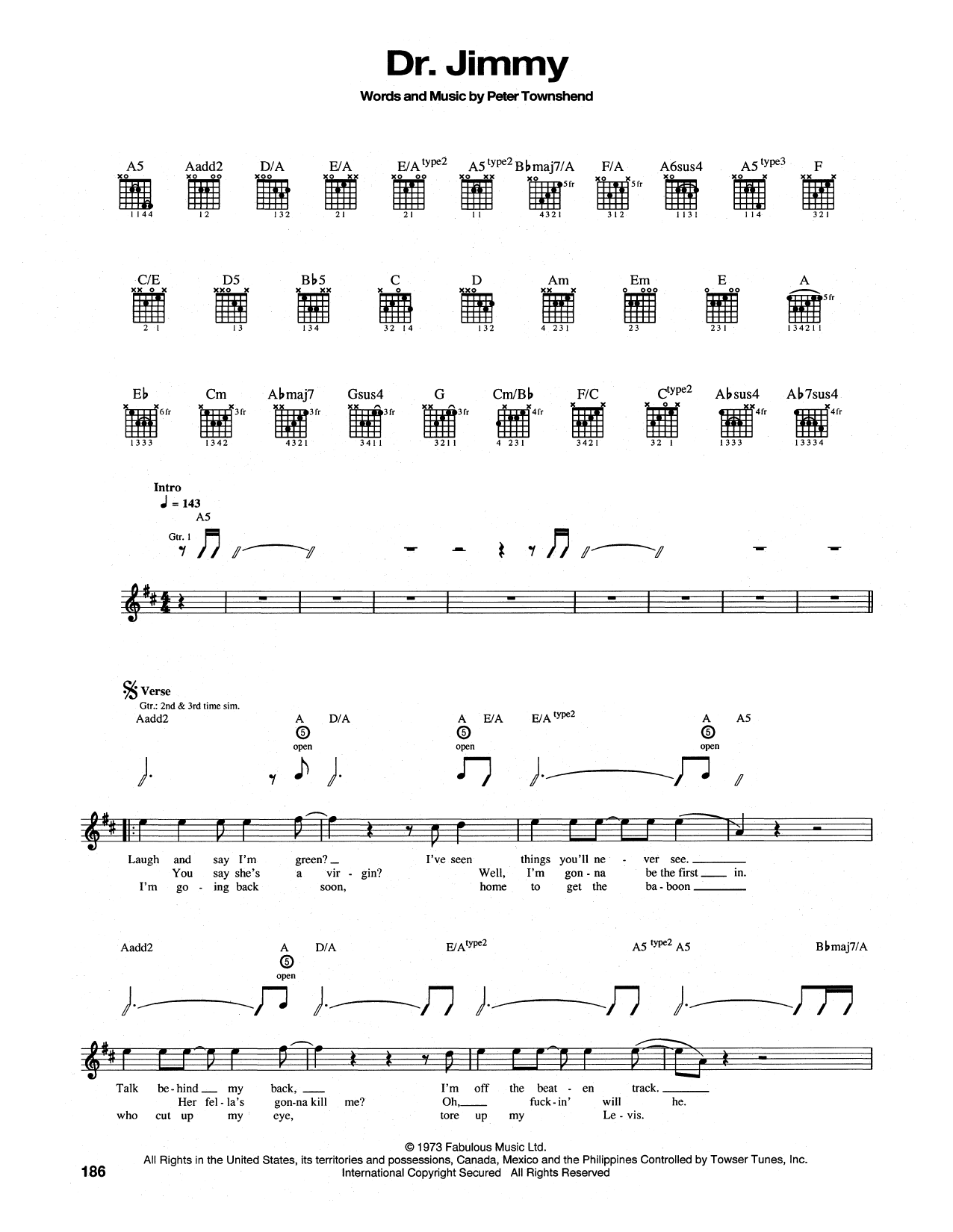 The Who Dr. Jimmy sheet music notes and chords. Download Printable PDF.