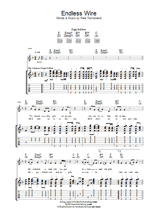 The Who Endless Wire sheet music notes and chords. Download Printable PDF.