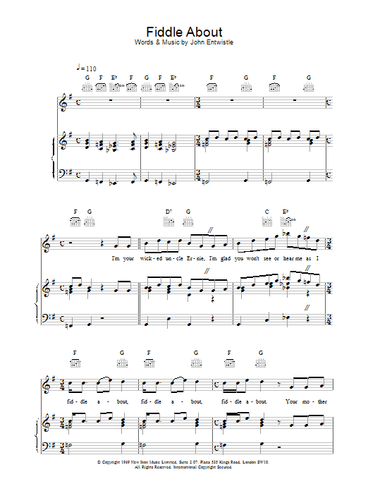 Learn to play The Who Fiddle About sheet music for Piano, Vocal & Guitar (Right-Hand Melody) in minutes. The Who Fiddle About sheet music notes and chords