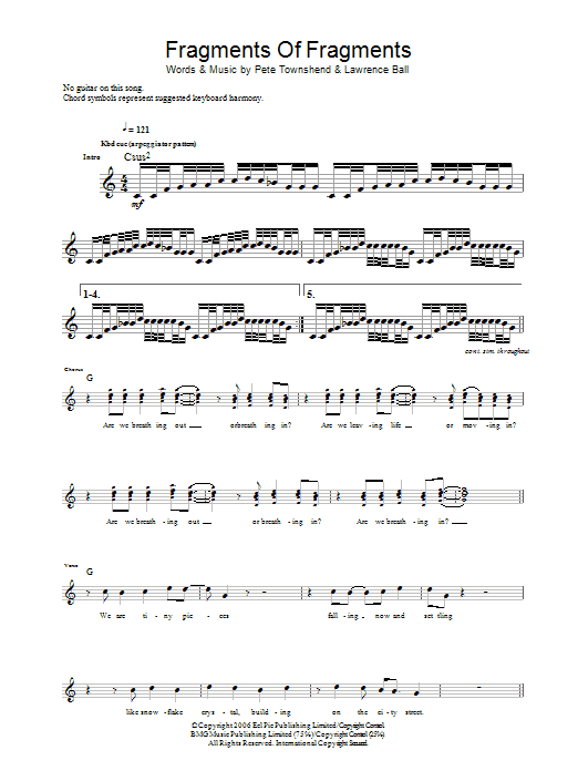 The Who Fragments Of Fragments sheet music notes and chords. Download Printable PDF.