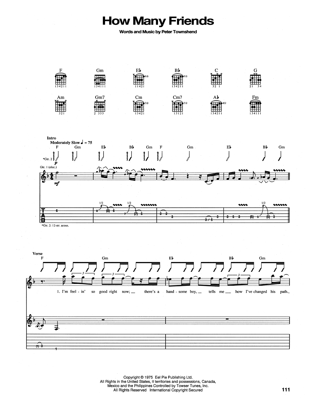 The Who How Many Friends sheet music notes and chords. Download Printable PDF.