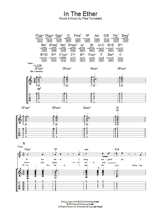 Learn to play The Who In The Ether sheet music for Guitar Tab in minutes. The Who In The Ether sheet music notes and chords. Download Printable PDF.