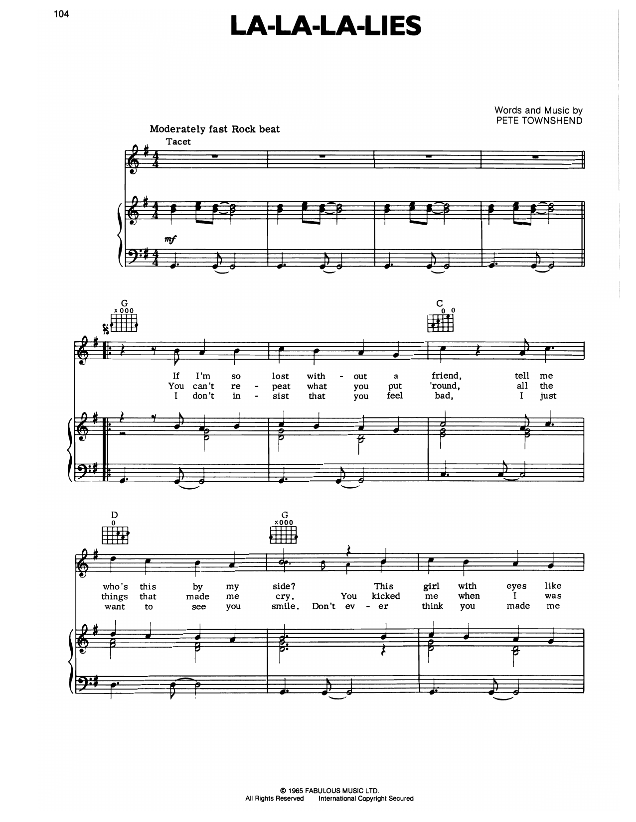 The Who La-La-La-Lies sheet music notes and chords. Download Printable PDF.