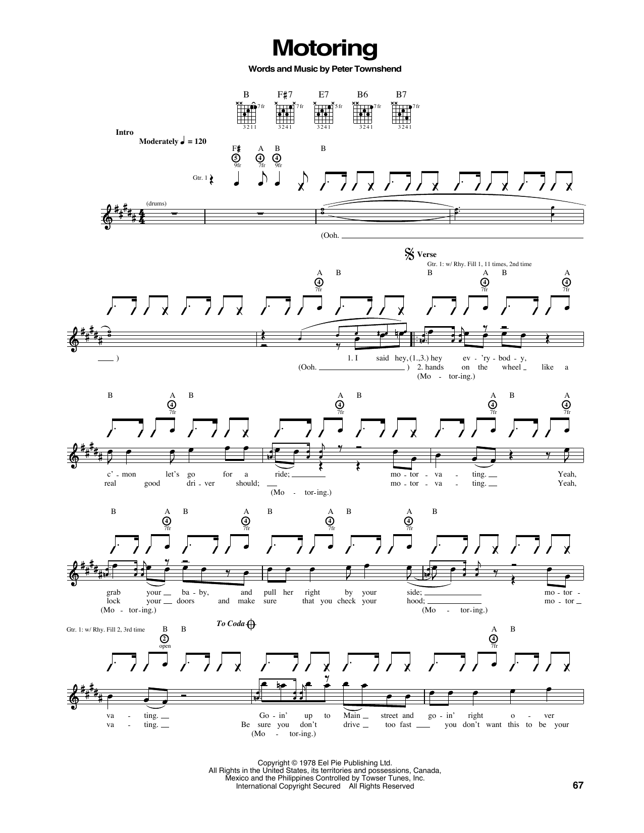 The Who Motoring sheet music notes and chords. Download Printable PDF.