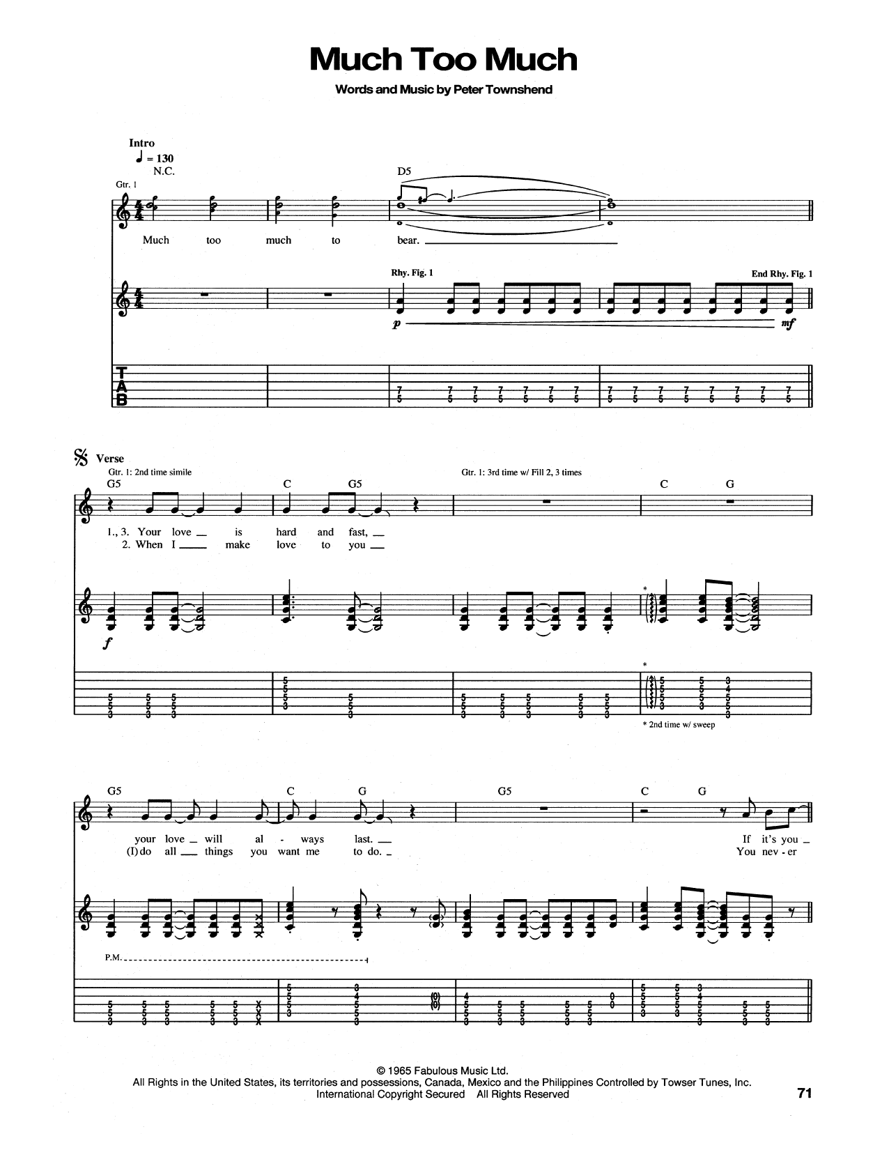 The Who Much Too Much sheet music notes and chords. Download Printable PDF.