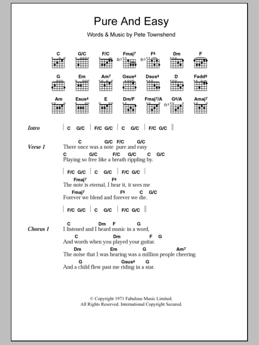The Who "Pure And Easy" Sheet Music PDF Notes, Chords | Rock Score Guitar  Chords/Lyrics Download Printable. SKU: 106778