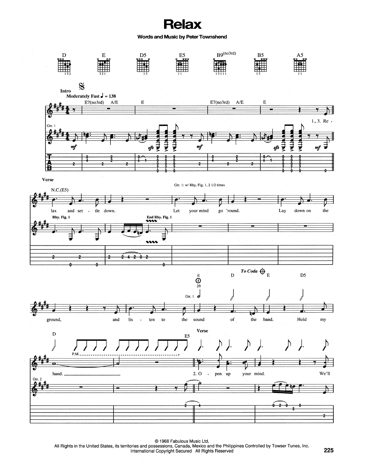 The Who Relax sheet music notes and chords. Download Printable PDF.