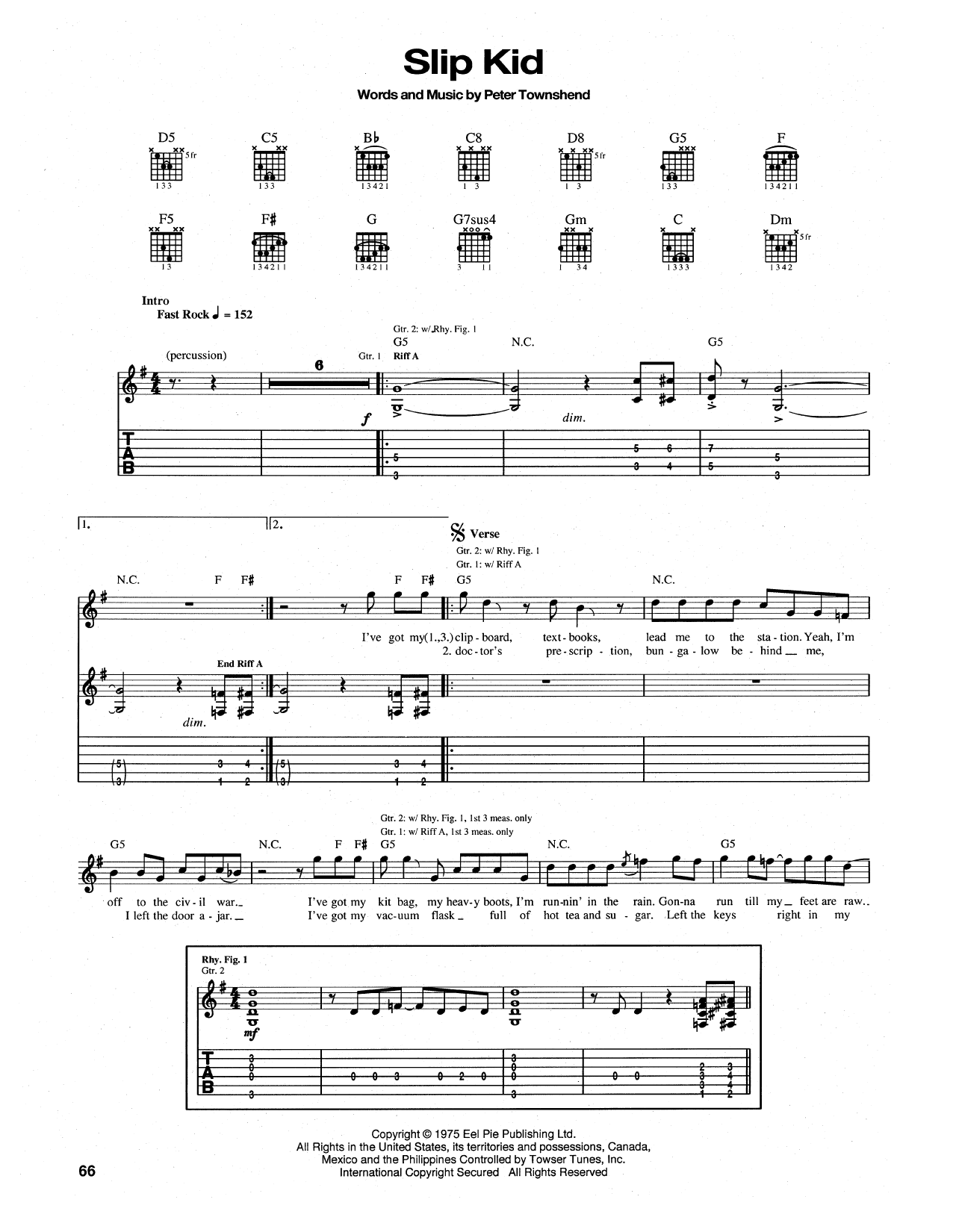 The Who Slip Kid sheet music notes and chords. Download Printable PDF.