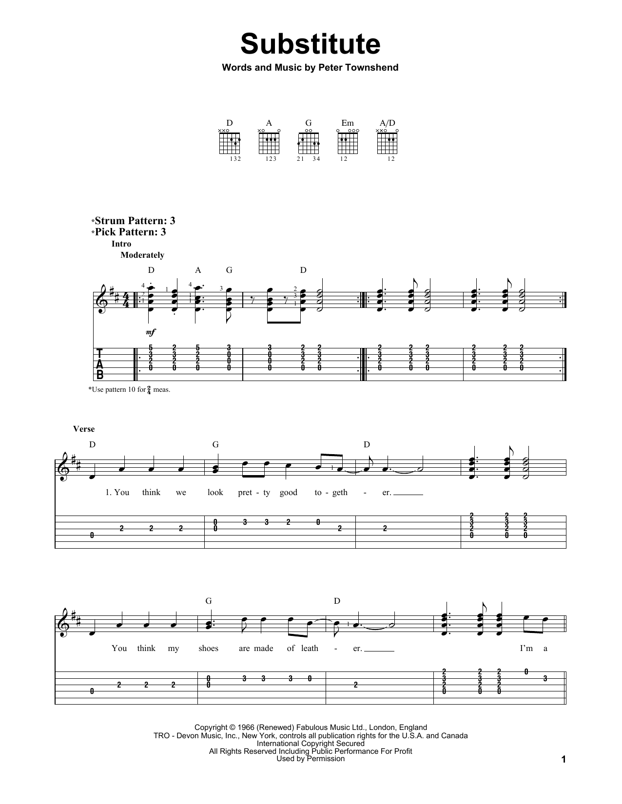 The Who Substitute sheet music notes and chords. Download Printable PDF.