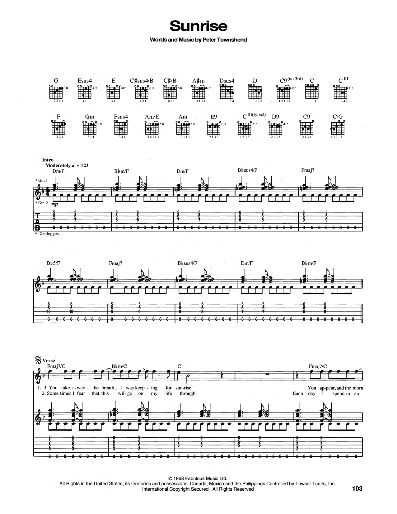 The Who Sunrise sheet music notes and chords. Download Printable PDF.