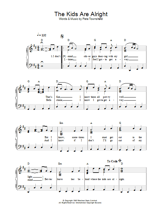Learn to play The Who The Kids Are Alright sheet music for Easy Piano in minutes. The Who The Kids Are Alright sheet music notes and chords. Download Printable PDF.
