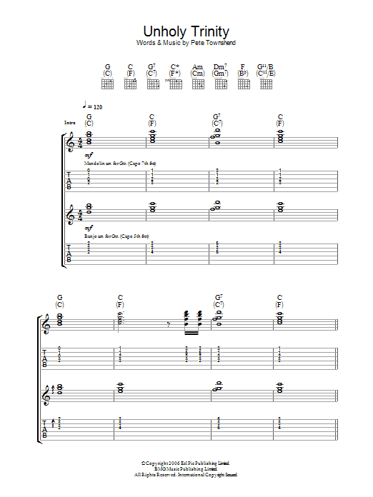 The Who Unholy Trinity sheet music notes and chords. Download Printable PDF.