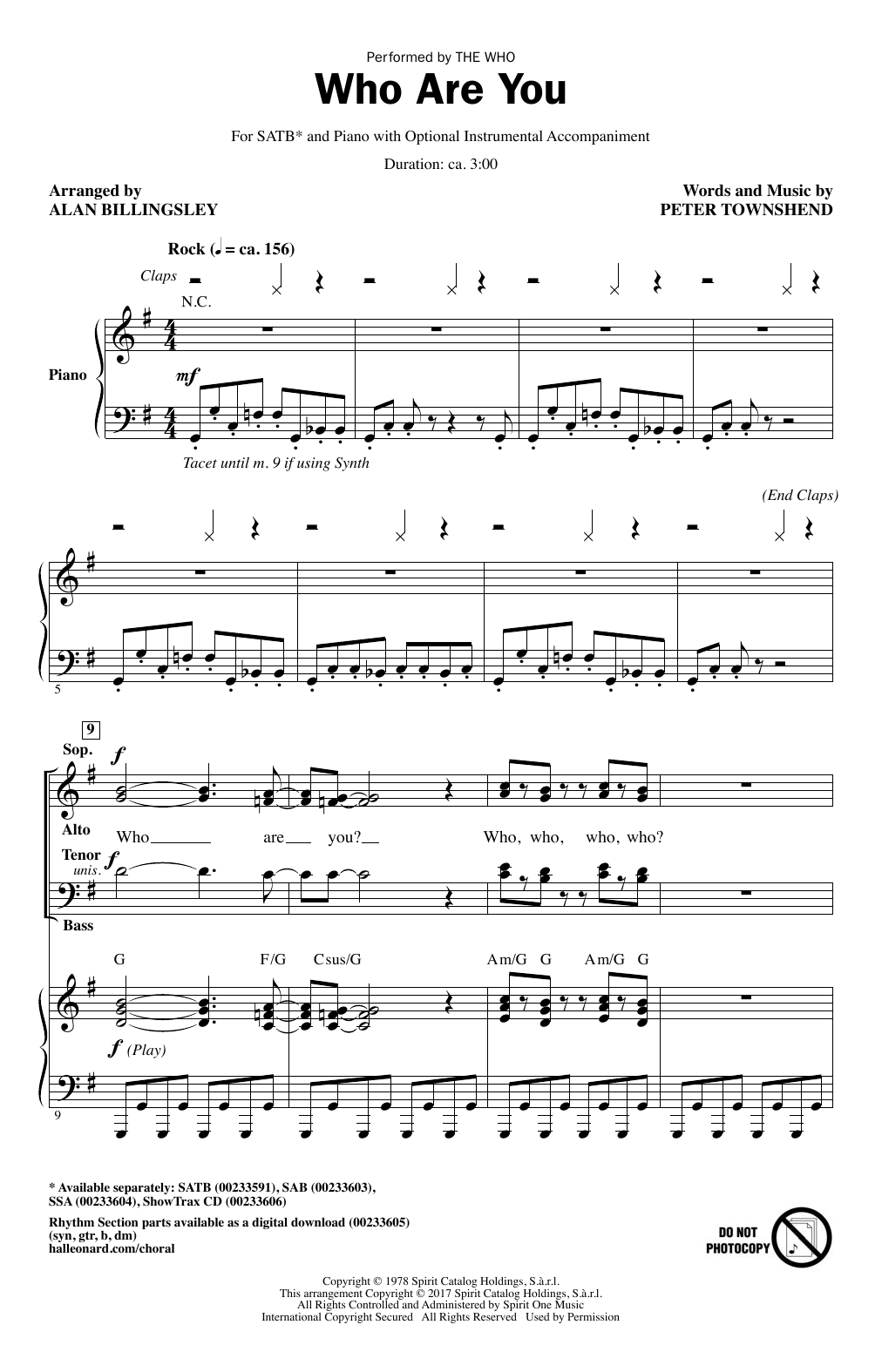 Learn to play The Who Who Are You (arr. Alan Billingsley) sheet music for SSA Choir in minutes. Price: 3.9900$ The Who Who Are You (arr. Alan Billingsley) sheet music notes and chords arranged for SSA Choir