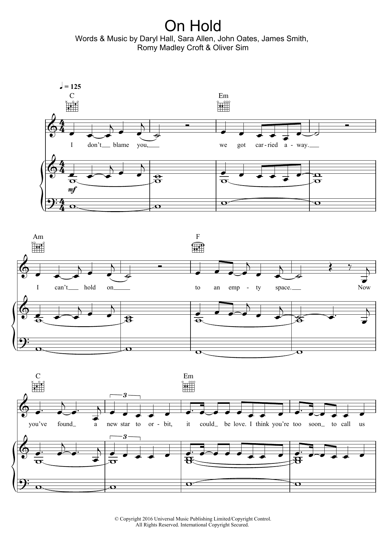 The XX On Hold sheet music notes and chords arranged for Beginner Piano (Abridged)