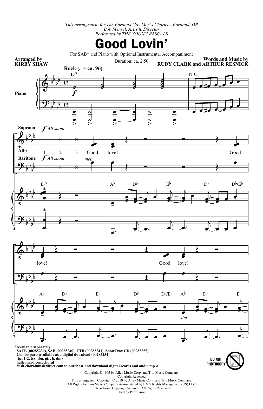 Learn to play The Young Rascals Good Lovin' (arr. Kirby Shaw) sheet music for TTBB Choir in minutes. Price: 3.9900$ The Young Rascals Good Lovin' (arr. Kirby Shaw) sheet music notes and chords arranged for TTBB Choir