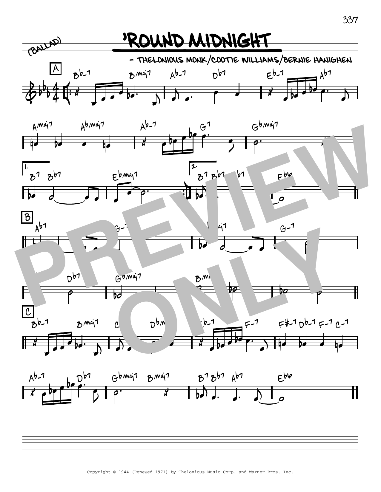 Thelonious Monk 'Round Midnight [Reharmonized version] (arr. Jack Grassel) sheet music notes and chords. Download Printable PDF.