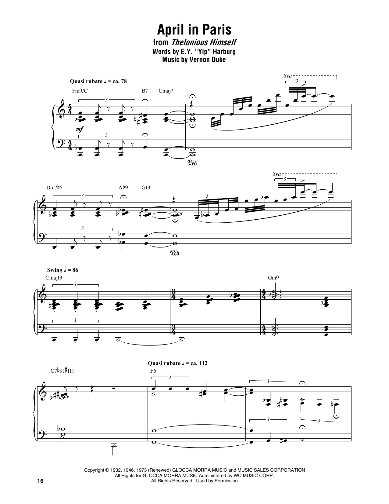 Thelonious Monk April In Paris sheet music notes and chords. Download Printable PDF.