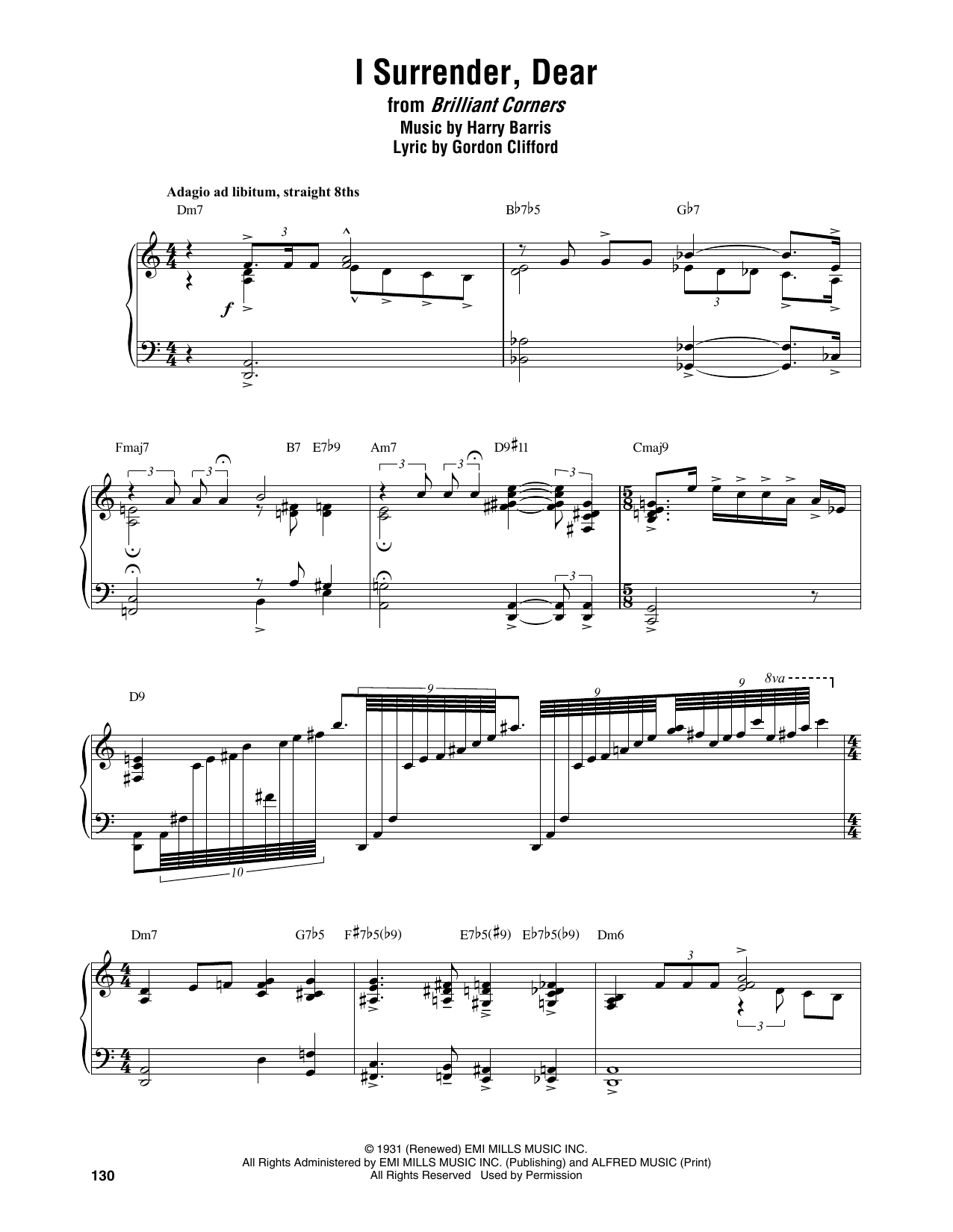 Thelonious Monk I Surrender, Dear sheet music notes and chords. Download Printable PDF.