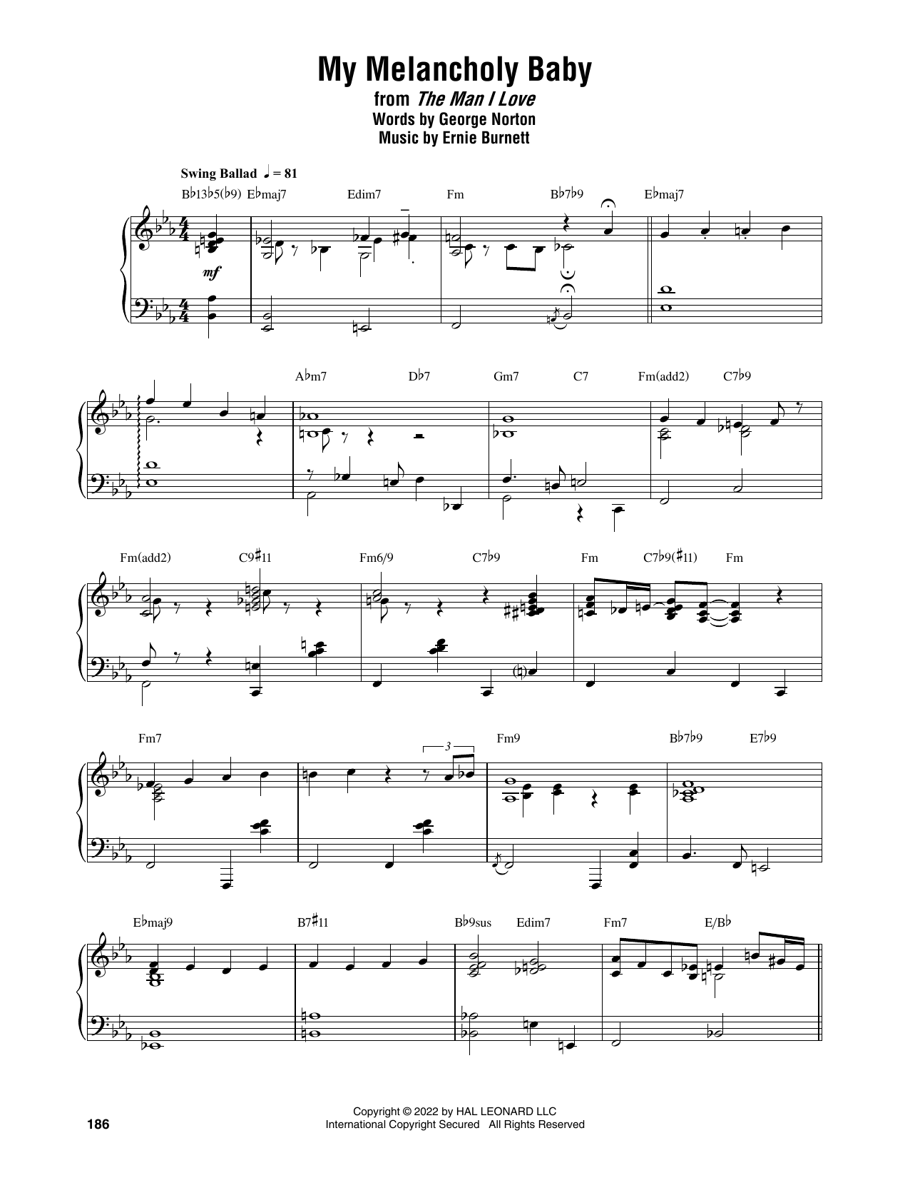 Thelonious Monk My Melancholy Baby sheet music notes and chords. Download Printable PDF.