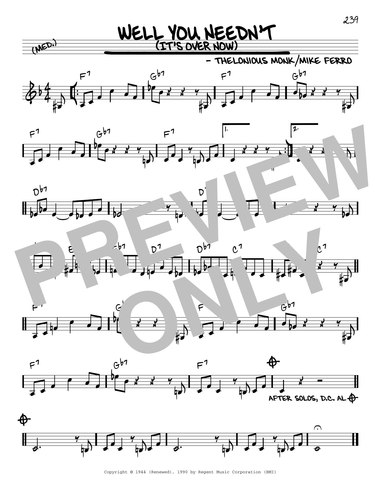 Learn to play Thelonious Monk Well You Needn't (It's Over Now) sheet music for Piano Solo in minutes. Thelonious Monk Well You Needn't (It's Over Now) sheet music notes and chords. Download Printable PDF.