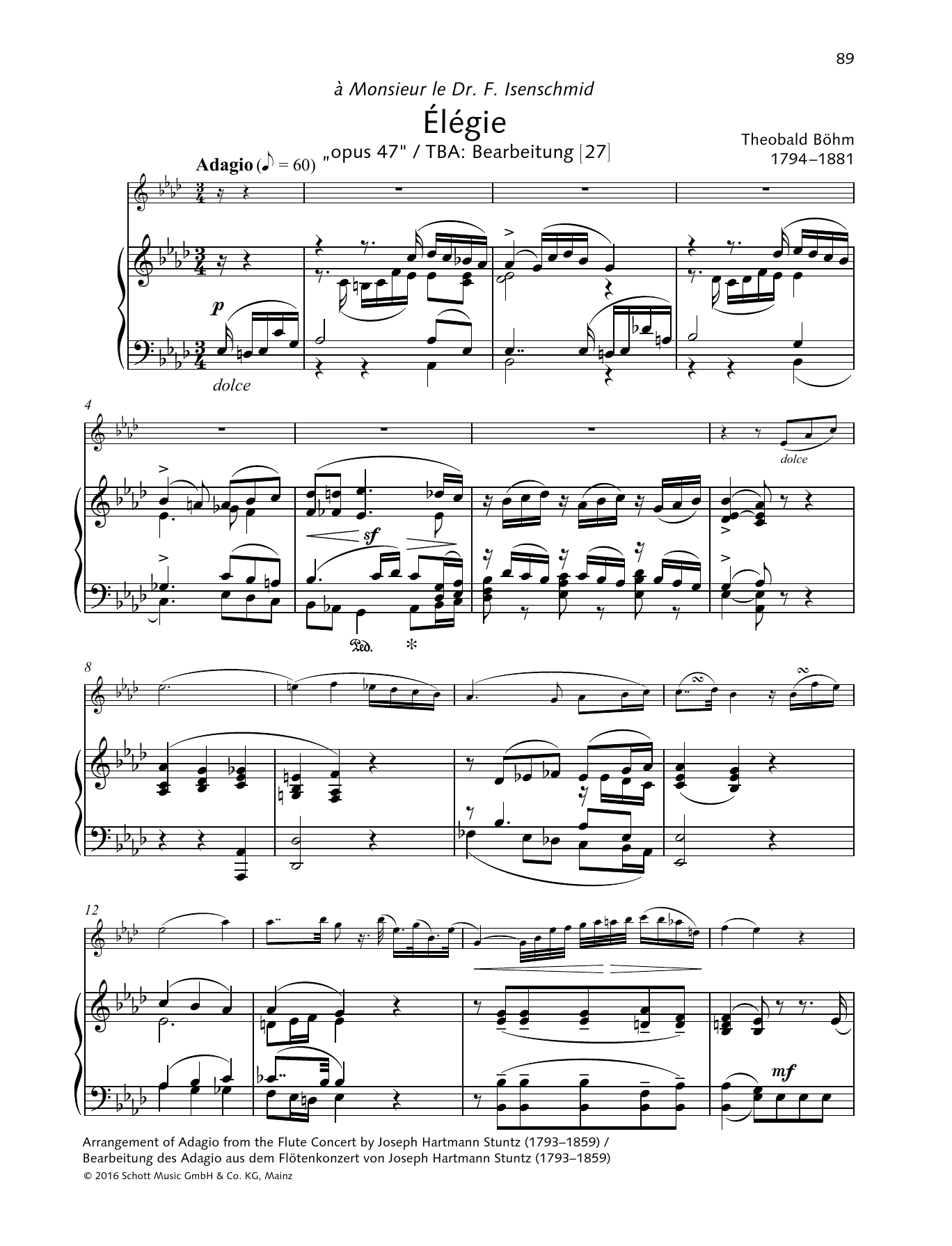 Learn to play Theobald Böhm Elegie A-flat major sheet music for Woodwind Solo in minutes. Price: 5.9900$ Theobald Böhm Elegie A-flat major sheet music notes and chords arranged for Woodwind Solo