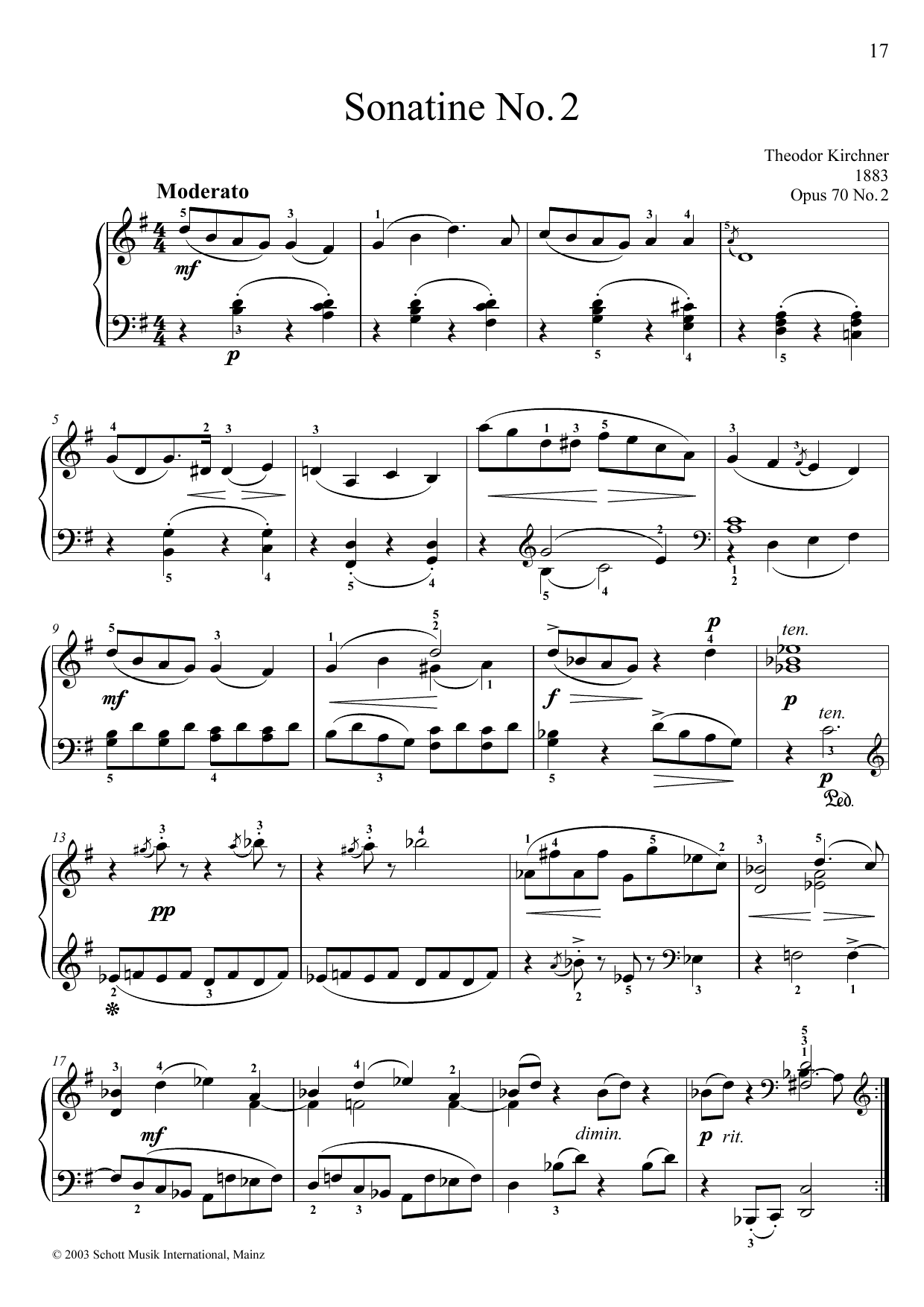 Learn to play Theodor Kirchner Sonatina No. 2 sheet music for Piano Solo in minutes. Price: 6.9900$ Theodor Kirchner Sonatina No. 2 sheet music notes and chords arranged for Piano Solo