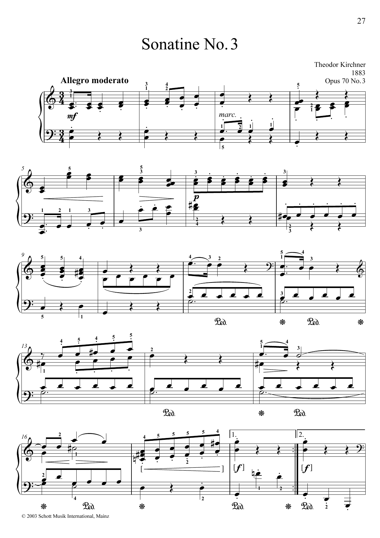 Theodor Kirchner Sonatina No. 3 sheet music notes and chords arranged for Piano Solo