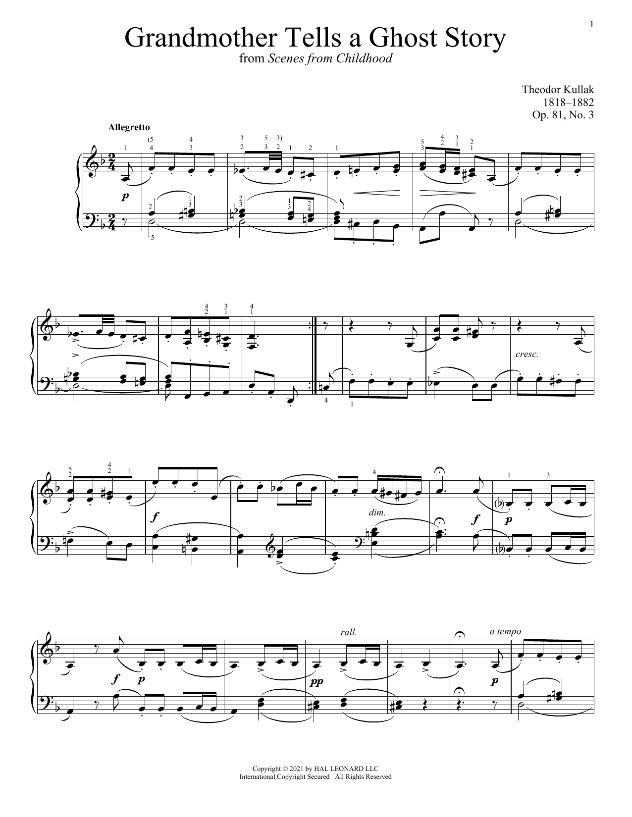Learn to play Theodor Kullak Grandmother Tells A Ghost Story, Op. 81, No. 3 sheet music for Piano Solo in minutes. Price: 7.8900$ Theodor Kullak Grandmother Tells A Ghost Story, Op. 81, No. 3 sheet music notes and chords arranged for Piano Solo