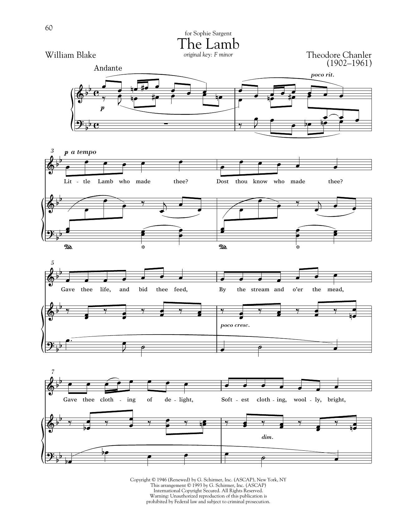 Theodore Chanler The Lamb sheet music notes and chords. Download Printable PDF.